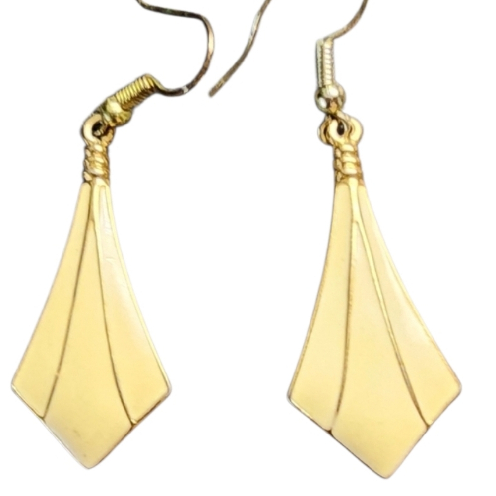 Goldtone Ivory Enamel Dangle Earrings